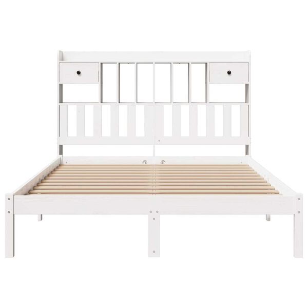 vidaXL Cama com estante sem colch&atilde;o 140x190 cm pinho maci&ccedil;o branco