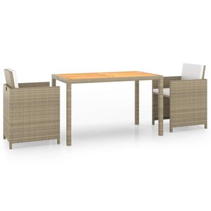 vidaXL 3 pcs conjunto jantar p/ jardim c/ almofad&otilde;es vime PE bege