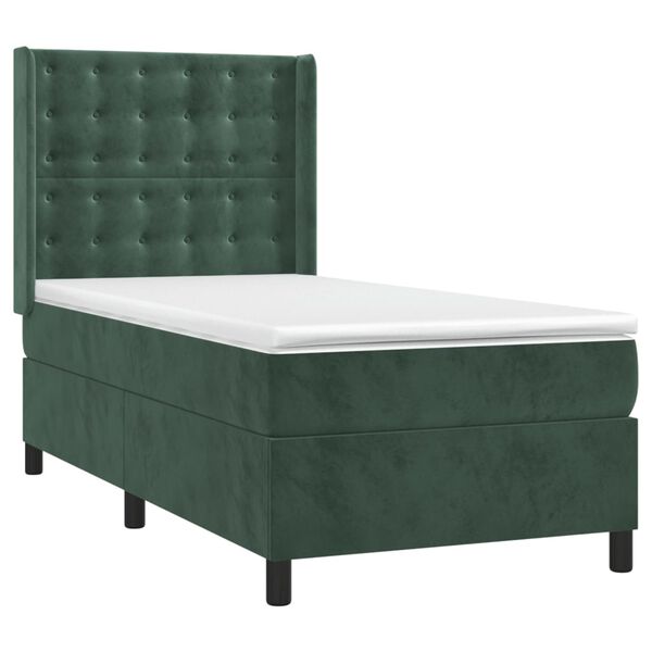 vidaXL Cama com molas/colch&atilde;o 100x200 cm veludo verde-escuro