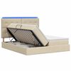vidaXL Cama de Armazenamento LED com Colch&atilde;o Creme 200 x 200 cm Tecido