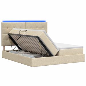 vidaXL Cama de Armazenamento LED com Colch&atilde;o Creme 200 x 200 cm Tecido