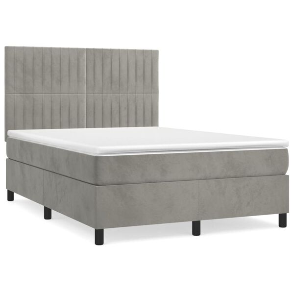 vidaXL Cama com molas/colch&atilde;o 140x190 cm veludo cinzento-claro
