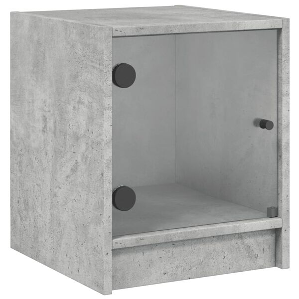 vidaXL Mesa de cabeceira c/ porta de vidro 35x37x42cm cinzento cimento