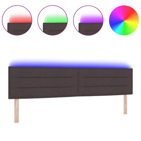 vidaXL Cabeceira LED com cabeceira Marrom Escuro 200 cm Poliéster