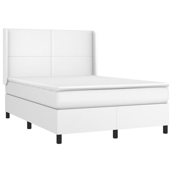 vidaXL Cama box spring c/colch&atilde;o/LED 140x190cm couro artificial branco