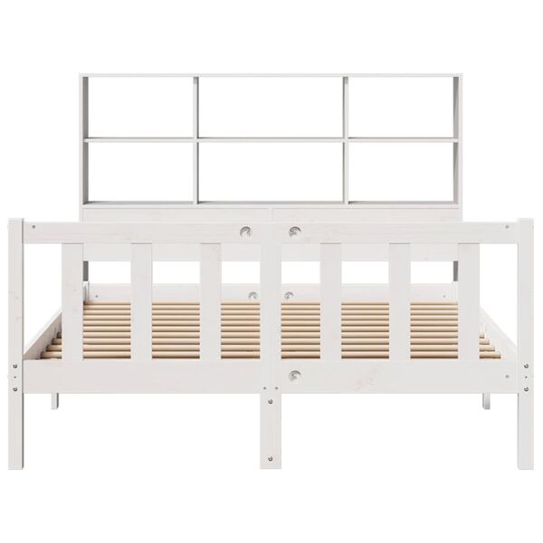 vidaXL Cama com estante sem colch&atilde;o 140x200 cm pinho maci&ccedil;o branco
