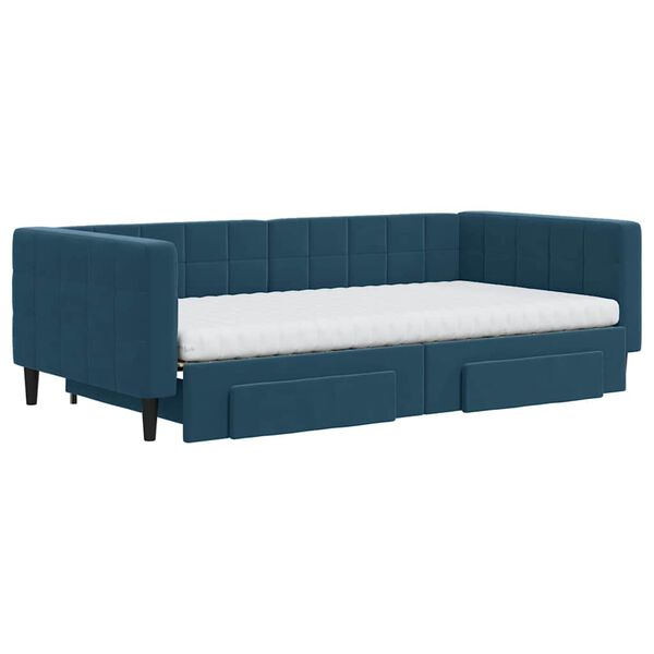 vidaXL Sof&aacute;-cama com gavet&atilde;o e gavetas 100x200 cm veludo azul