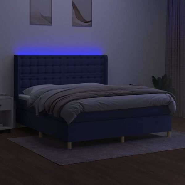 vidaXL Cama box spring c/ colch&atilde;o e LED 180x200 cm tecido azul