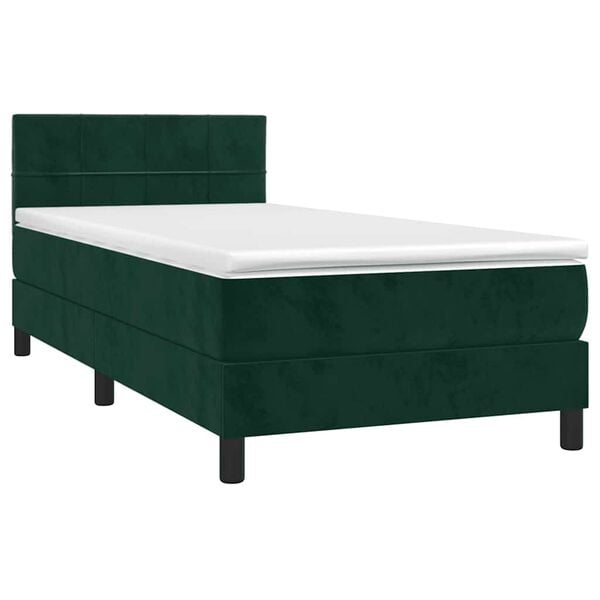 vidaXL Cama box spring c/ colch&atilde;o/LED 80x200 cm veludo verde-escuro