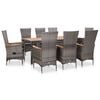 vidaXL 9 pcs conjunto jantar exterior c/ almofad&otilde;es vime PE cinzento