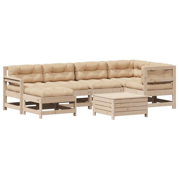 vidaXL 7 pcs conjunto lounge de jardim c/ almofad&otilde;es pinho maci&ccedil;o