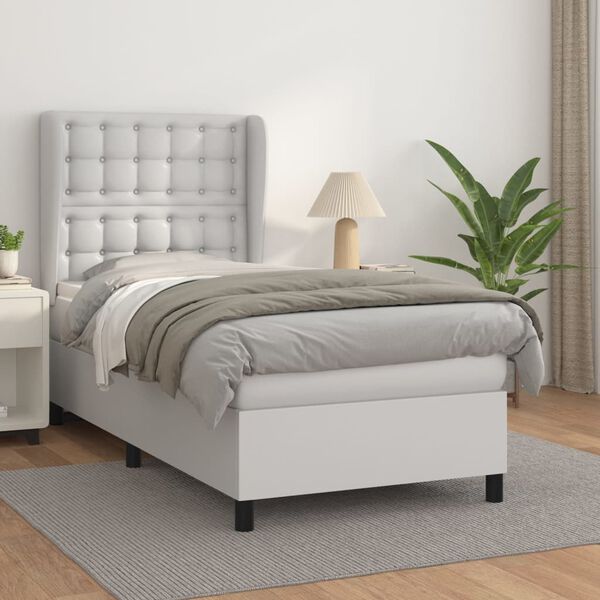 vidaXL Cama com molas/colch&atilde;o 90x200 cm couro artificial branco