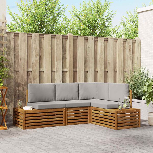 vidaXL Conjunto de Sof&aacute;s para Exterior 4 Pe&ccedil;a Cinza Natural e Claro