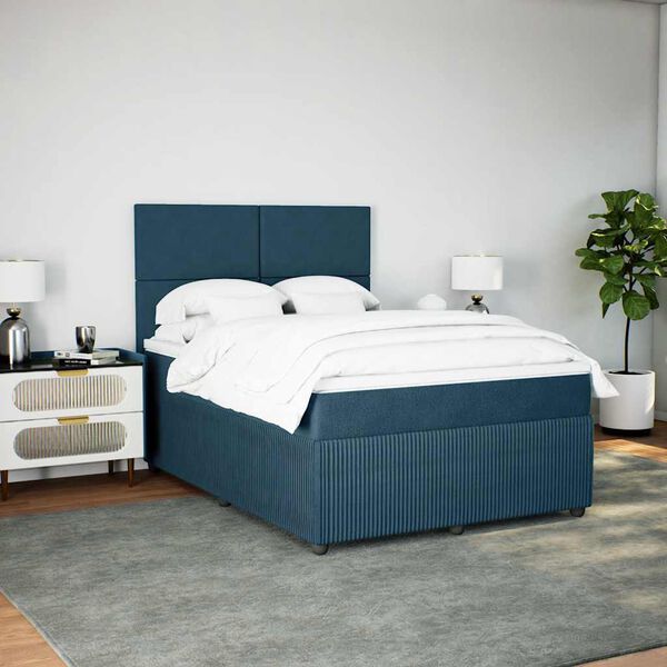 vidaXL Cama boxspring com colch&atilde;o 140x190 cm veludo azul