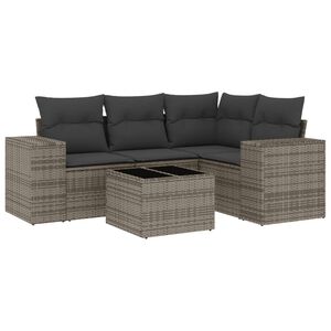 vidaXL 5 pcs conjunto sof&aacute;s de jardim c/ almofad&otilde;es vime PE cinzento