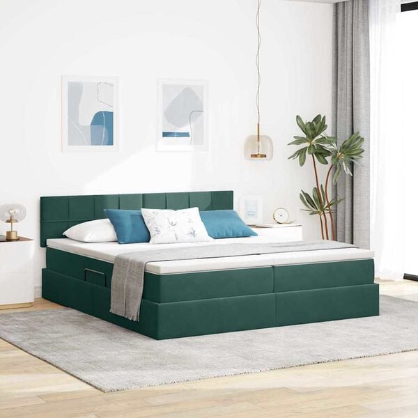 vidaXL Cama com Armazenamento com colch&atilde;o Verde Escuro 100 x 200 cm
