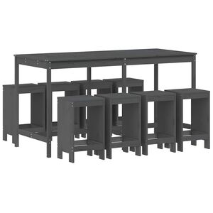 vidaXL 9 pcs conjunto de bar para jardim pinho maci&ccedil;o cinzento