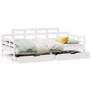 vidaXL Sof&aacute;-cama c/ gavetas 90x190 cm madeira de pinho maci&ccedil;a branco