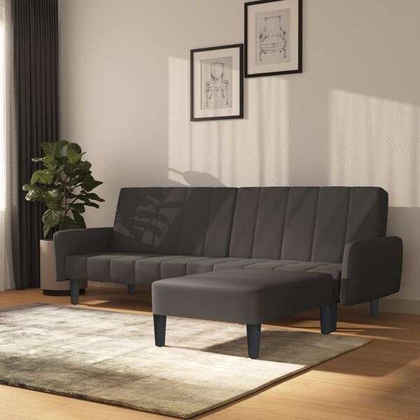 vidaXL Sof&aacute;-cama de 2 lugares com apoio de p&eacute;s veludo cinzento-escuro