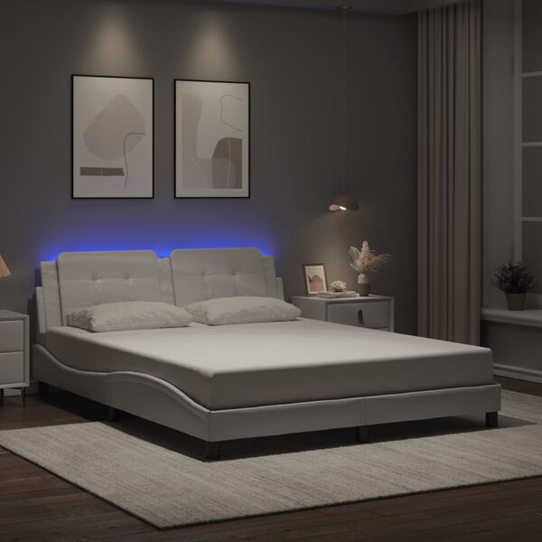 vidaXL Estrutura de cama com LED sem colch&atilde;o Zadar 160x200 cm branco