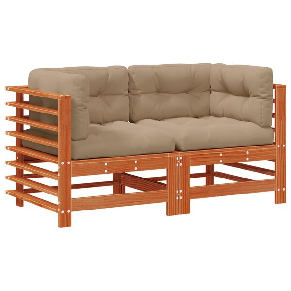 vidaXL Sof&aacute; de Canto para Jardim Madeira de pinho maci&ccedil;o Castanho Cera