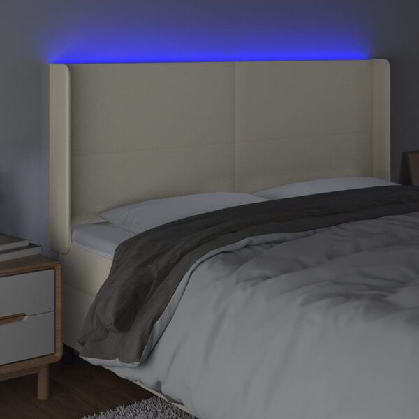 vidaXL Cabeceira cama c/ LED 183x16x118/128 cm couro artificial cr&egrave;me