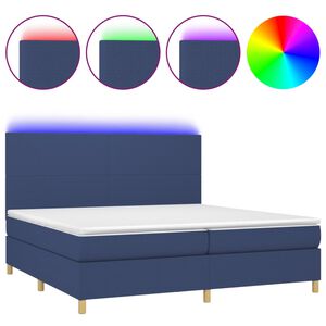 vidaXL Cama box spring c/ colch&atilde;o e LED 200x200 cm tecido azul