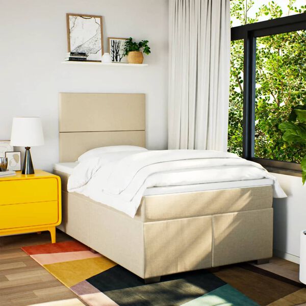 vidaXL Cama boxspring com colch&atilde;o 120x190 cm tecido cor creme