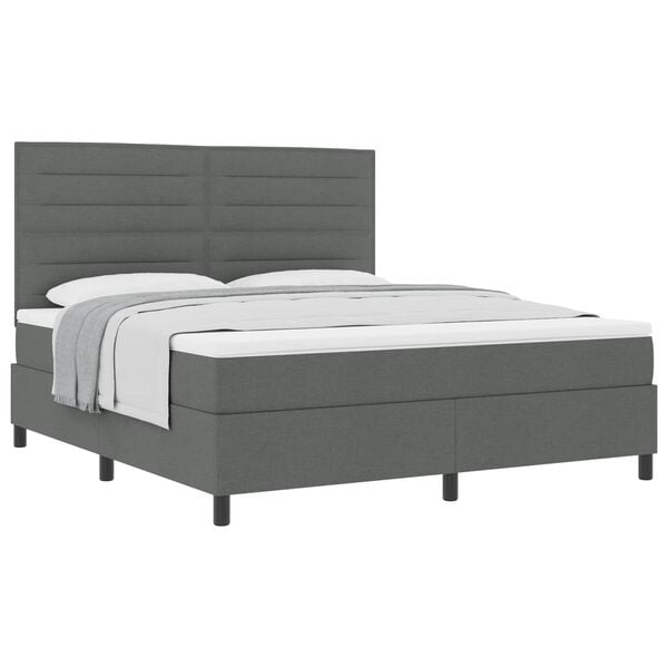 vidaXL Cama Box com colch&atilde;o Cinza Escuro 180 x 200 cm tecido