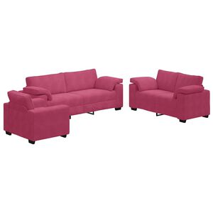 vidaXL Conjunto de sof&aacute; de 3 pe&ccedil;as com almofadas em veludo vermelho vinho