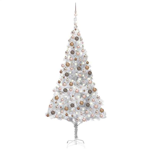 vidaXL &Aacute;rvore Natal artificial pr&eacute;-iluminada c/bola 210cm PET prateado
