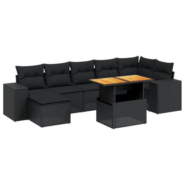 vidaXL 8 pcs conjunto sof&aacute;s de jardim com almofad&otilde;es vime PE preto