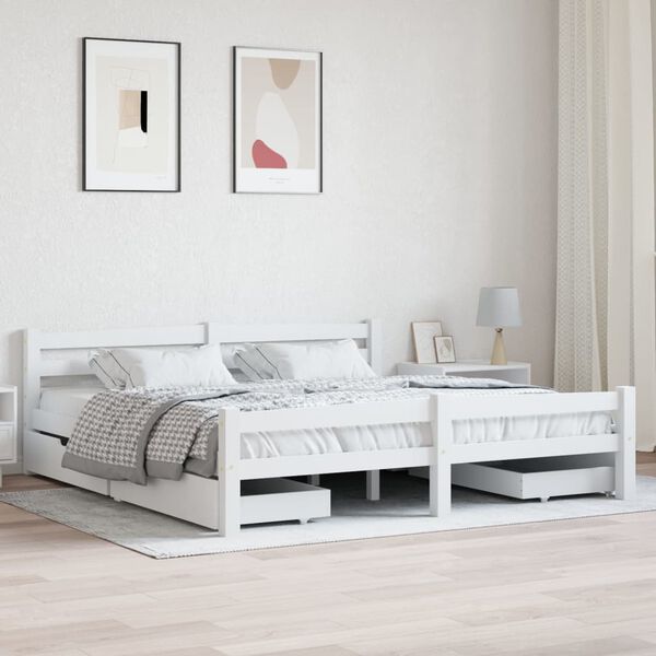 vidaXL Estrutura de cama com 4 gavetas 180x200 cm pinho maciço branco