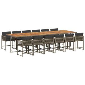 vidaXL 13 pcs conjunto jantar p/ jardim c/ almofad&otilde;es vime PE cinzento