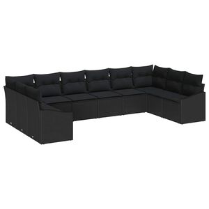 vidaXL Conjunto de Sof&aacute; de Jardim 10 pcs Preto vime PE