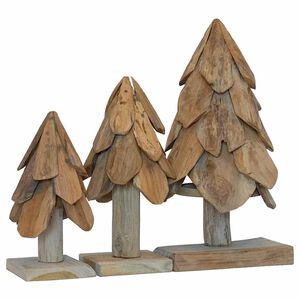 vidaXL &Aacute;rvore de Natal 3 unid. Castanho 40 cm Madeira de teca maci&ccedil;a