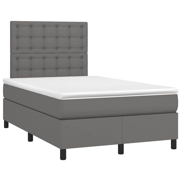vidaXL Cama box spring c/ colch&atilde;o/LED 120x190cm couro artificial cinza