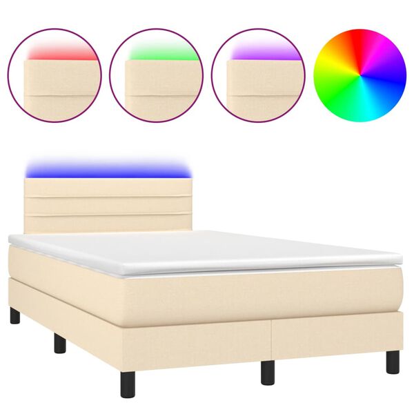 vidaXL Cama box spring c/ colch&atilde;o e LED 120x190 cm tecido cor creme