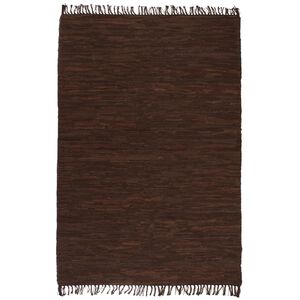 vidaXL Tapete chindi tecido &agrave; m&atilde;o couro 120x170 cm castanho
