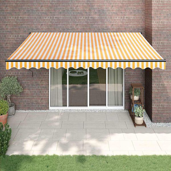 vidaXL Toldo retr&aacute;til 4x3 m tecido e alum&iacute;nio amarelo e branco