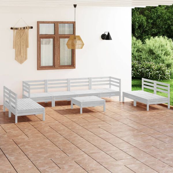 vidaXL 9 pcs conjunto lounge de jardim pinho maci&ccedil;o branco