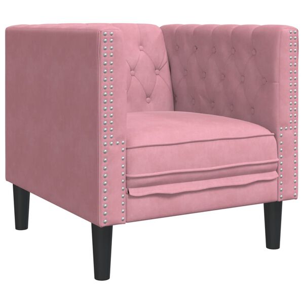 vidaXL Sof&aacute; chesterfield veludo rosa