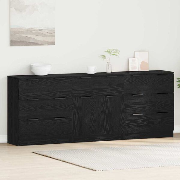 vidaXL Buffet 3 pcs Carvalho Preto 181 x 30 x 70 cm Madeira processada