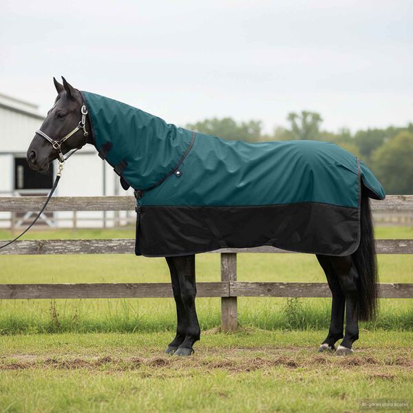 vidaXL Cobertor de Cavalo Verde Escuro e Preto 85 cm Poli&eacute;ster