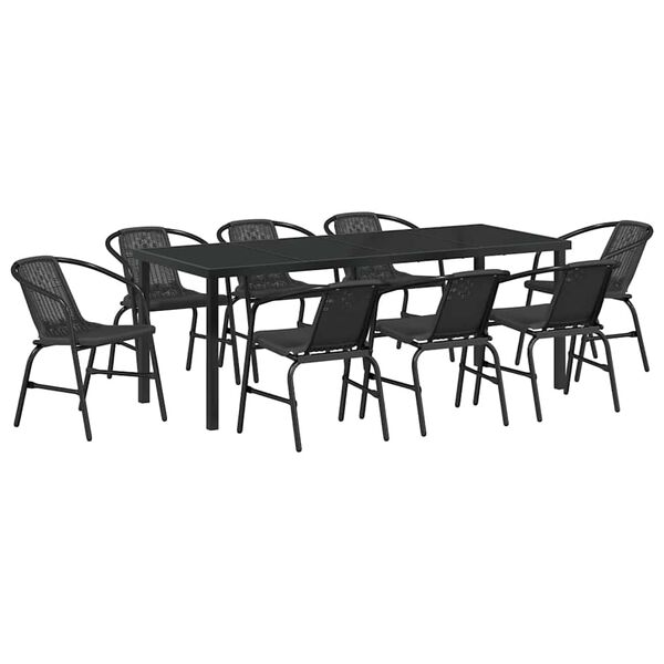 vidaXL Conjunto de Jantar para Jardim 9 pcs Preto A&ccedil;o revestido a p&oacute;