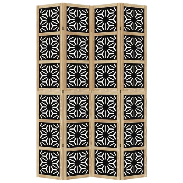 vidaXL Biombo c/ 4 pain&eacute;is madeira de paulownia maci&ccedil;a castanho/preto