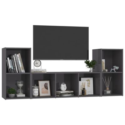 vidaXL 3 pcs conjunto de móveis de TV contraplacado cinzento brilhante