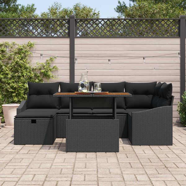 vidaXL Conjunto de Sof&aacute; de Jardim 7 pcs Preto vime PE