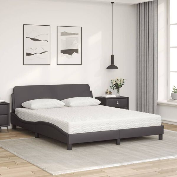vidaXL Cama com colch&atilde;o Dover 160x200 cm couro artificial cinzento