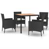vidaXL 5 pcs conjunto de jantar p/ jardim c/ almofad&otilde;es vime PE preto